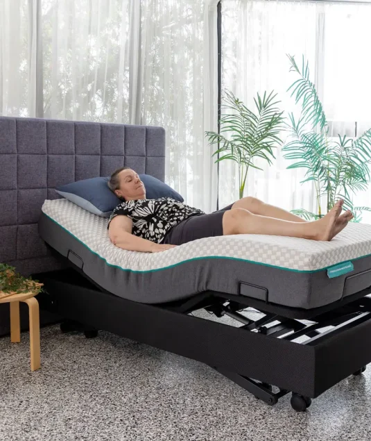 A Titanium mattress with a Neo Plus base in the zero-gravity position